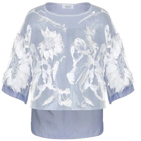 Blue Floral Embroidered Blouse - Picture 1 of 8